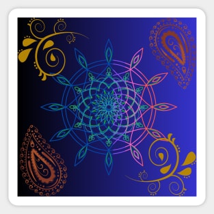 Blue gradient dreamcatcher and paisley motif pattern with mandala design illustrations Sticker